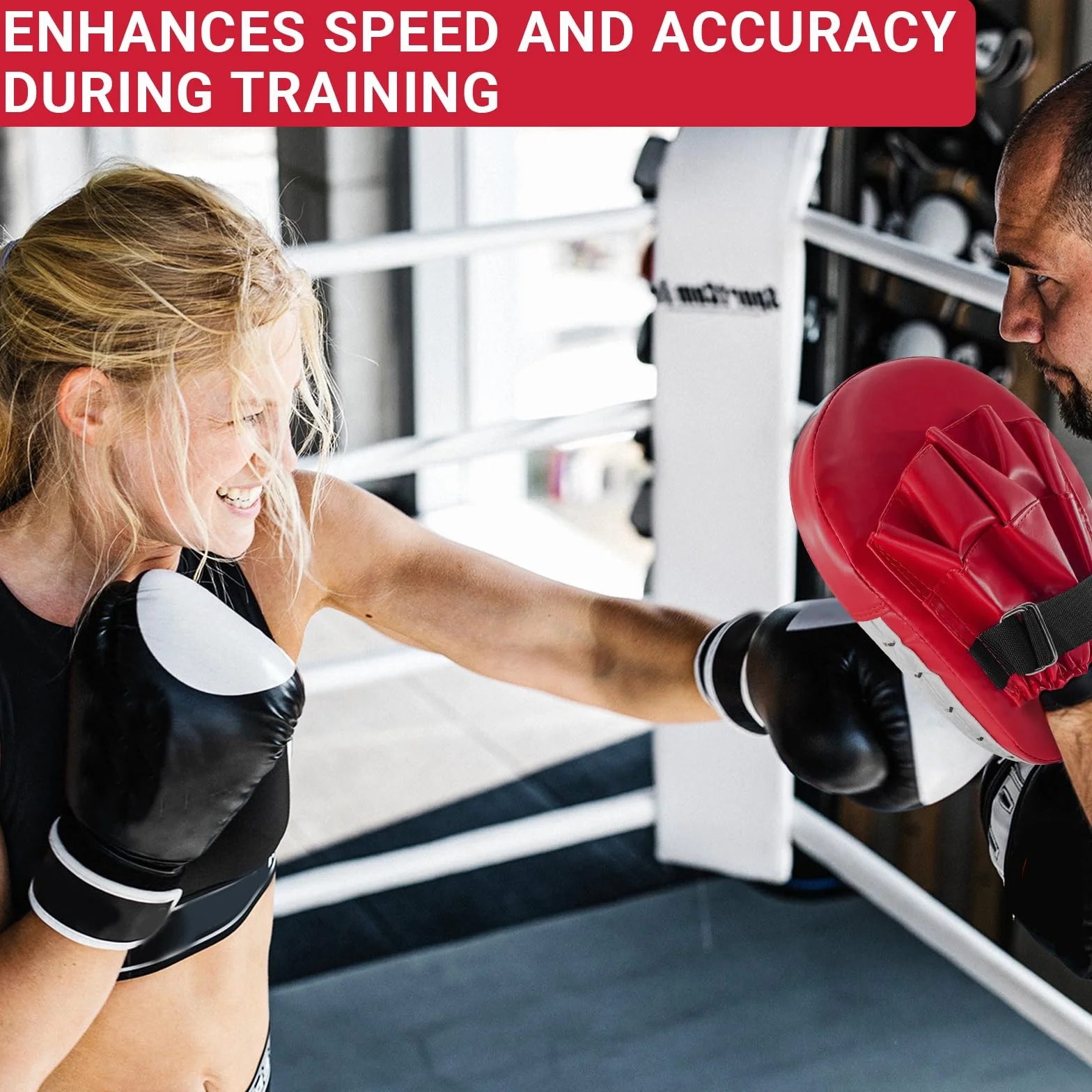 Mitaines de Boxe en Cuir avec Crochet et jab pour Kickboxing Bras incurvé Bouclier de Frappe pour Arts Martiaux Muay Thai Entraînement