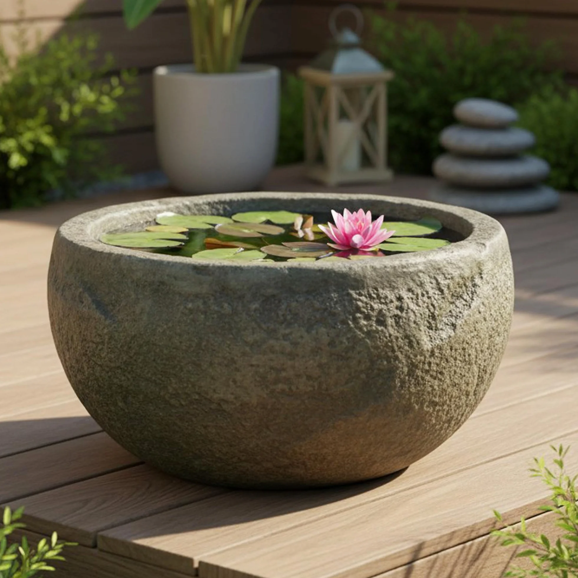Arnusa Petit bassin rond 50 cm polyrésine aspect pierre - Mini étang décoratif jardin terrasse