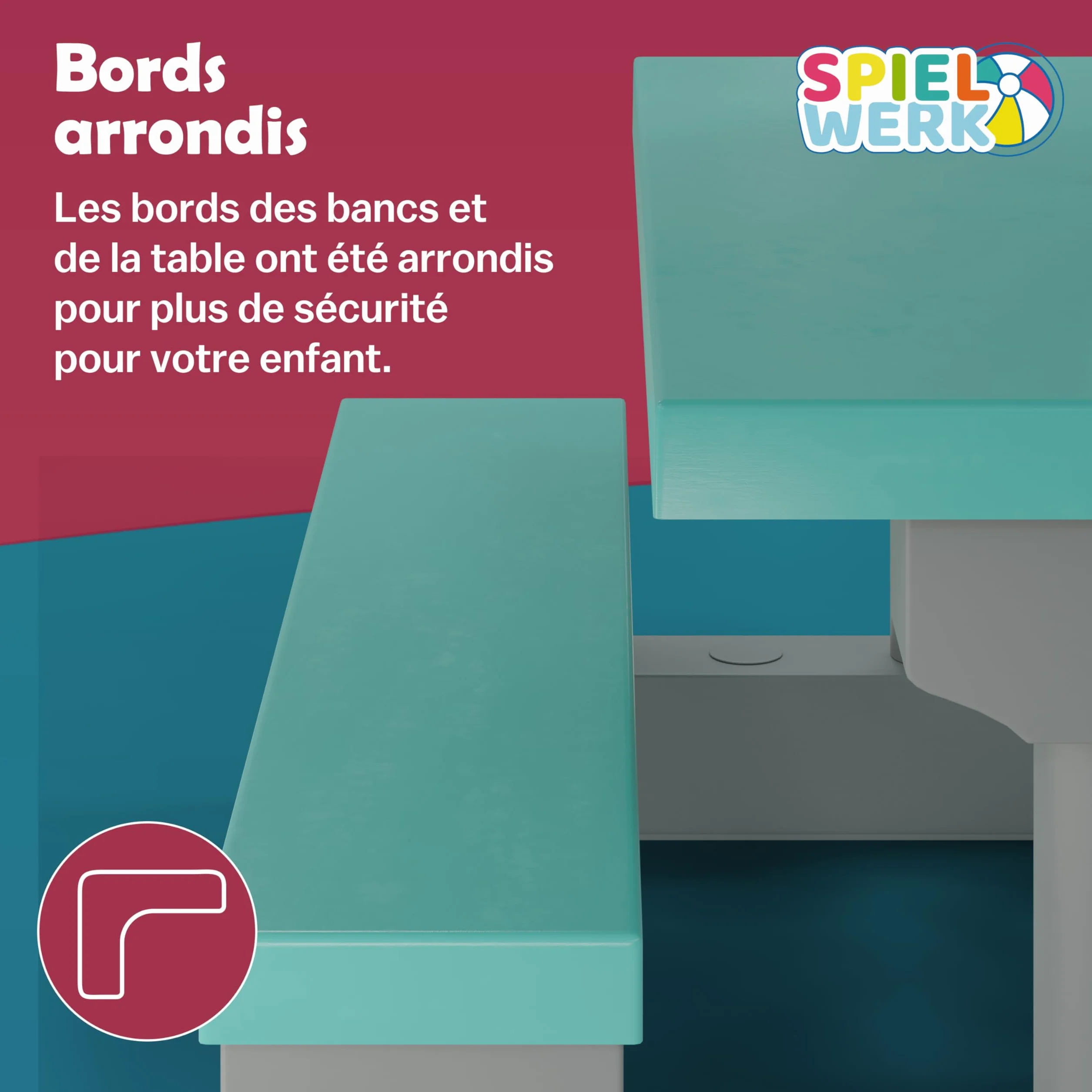 Spielwerk Salon de Jardin pour Enfants Vert Menthe Table Pique-Nique avec Banc et Parasol