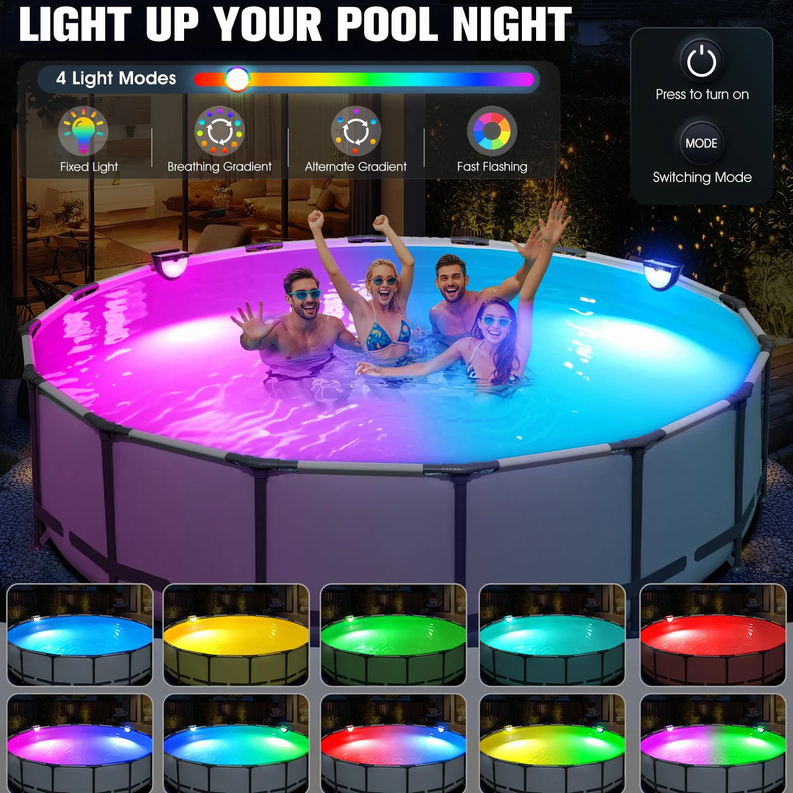 PoolLeader Lumiere Piscine Solaire, Éclairage Piscine Sans Fil LED Multicolore Étanche Antichoc