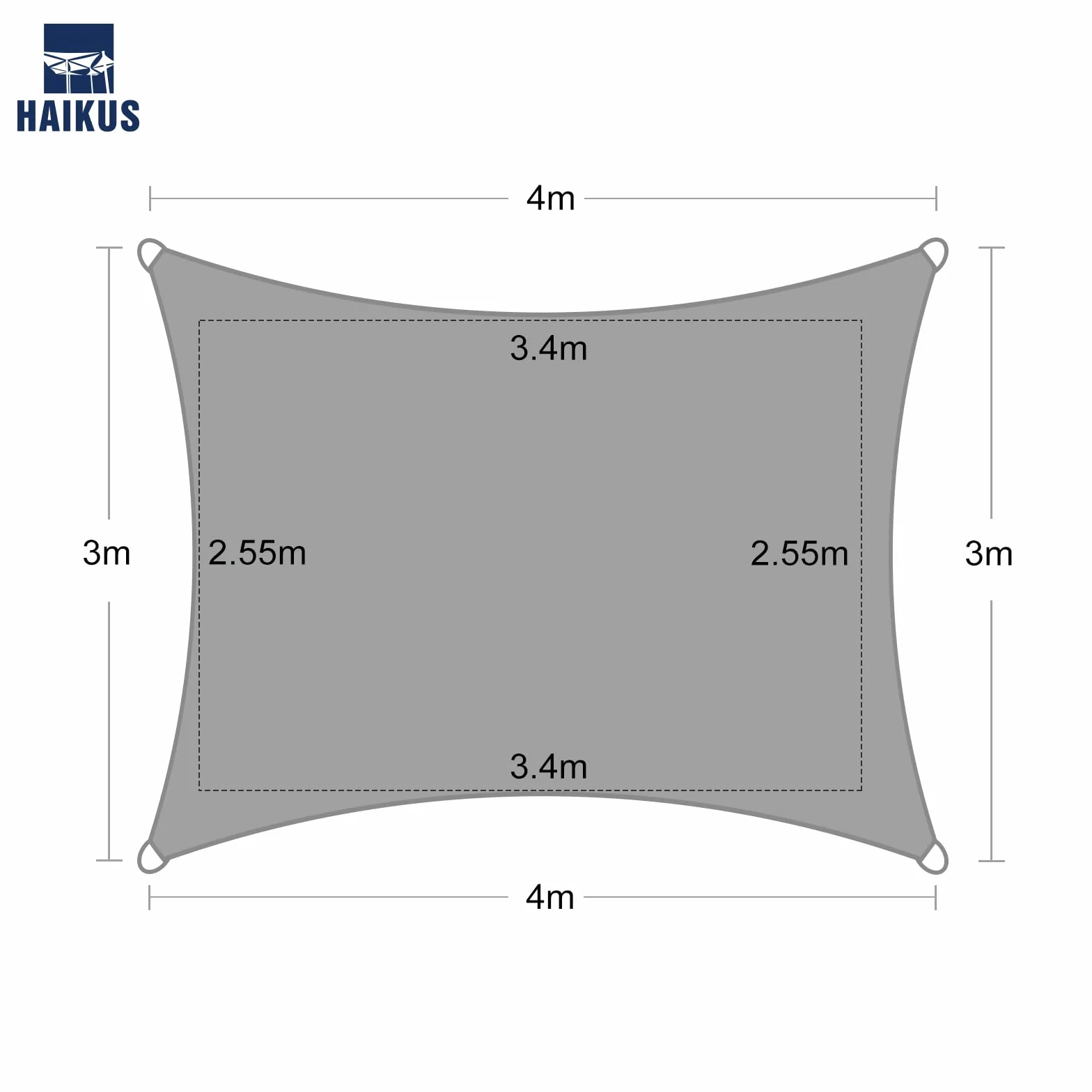 HAIKUS Voile d'ombrage Rectangulaire 3x4 m HDPE Respirant 185g/m² Protection UV Blanc