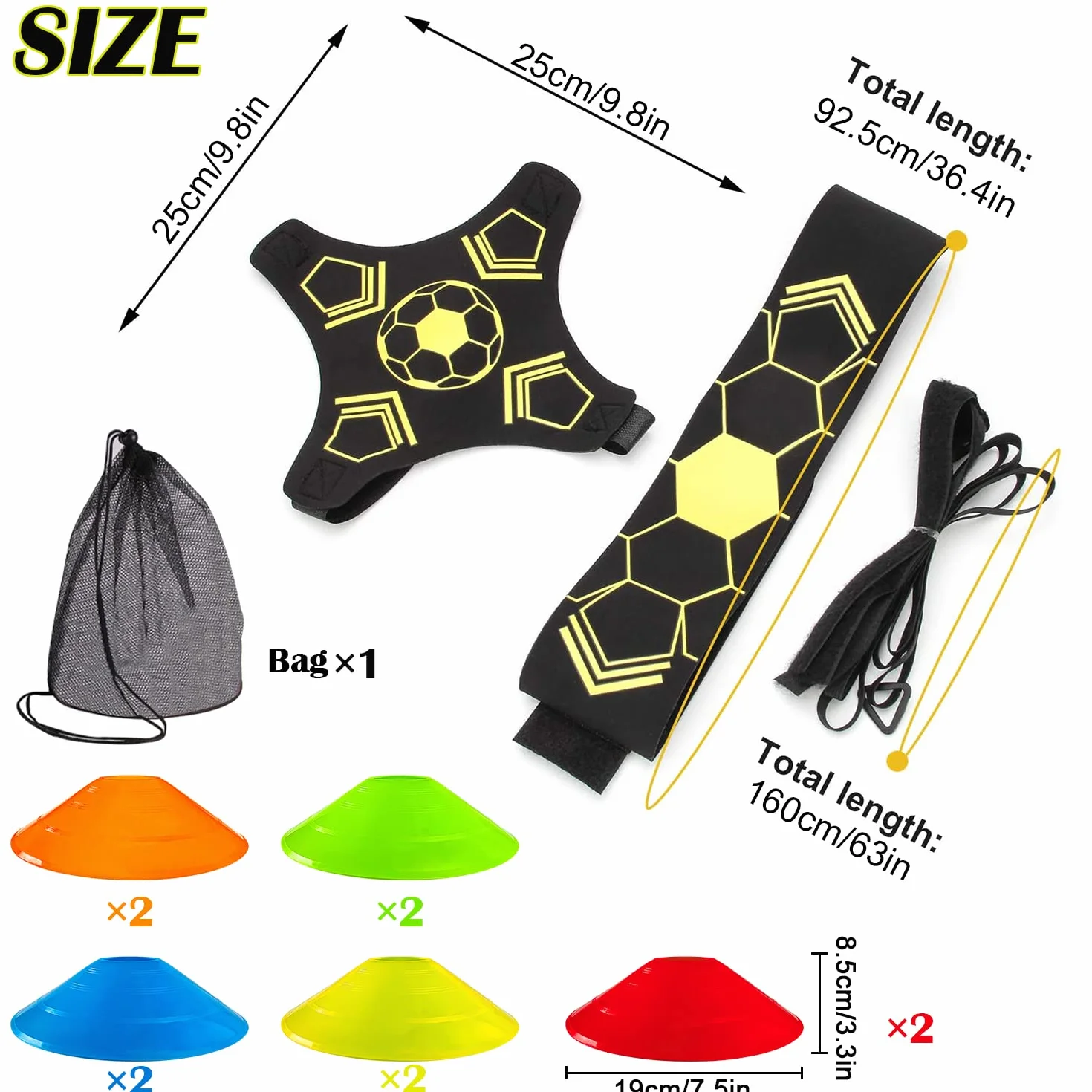 Ceinture d'entraînement football ajustable avec élastique 10 plots pour enfant adulte ballon foot volleyball rugby