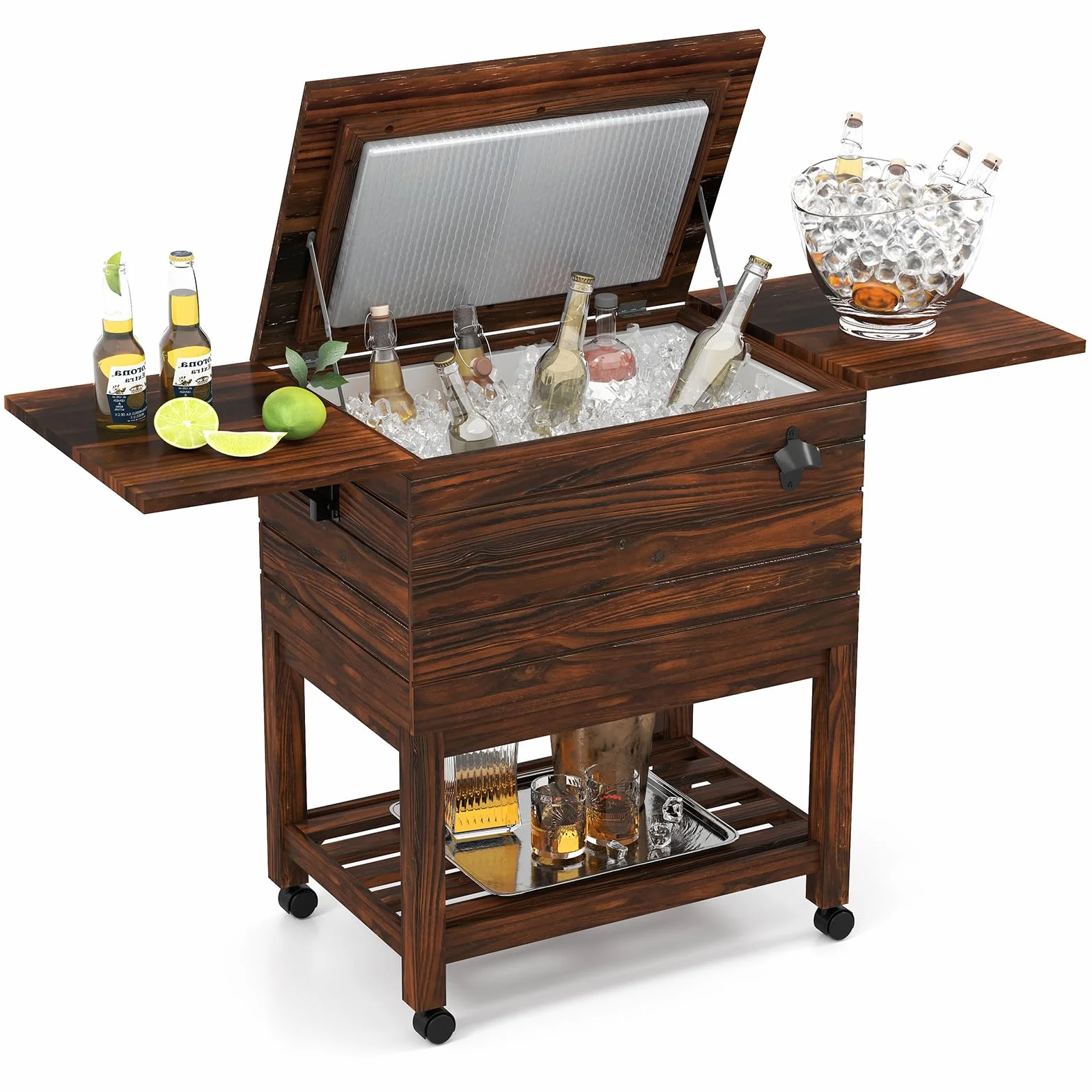 GOPLUS Desserte Glacière Bar Roulante Chariot Jardin 50 L 127 x 42,5 x 74 cm