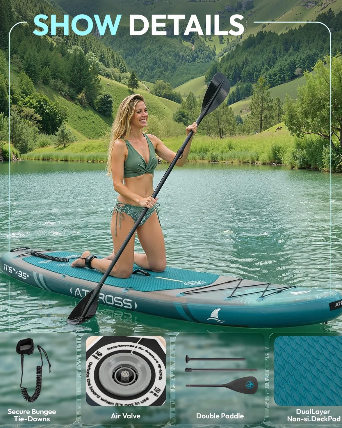 Planche à pagaie gonflable pour adultes, 350 x 89 x 15 cm, 200 kg, extra large, avec kit d'accessoires de SUP et sac à dos, planche de kayak antidérapante, stable, pour yoga, pêche, surf