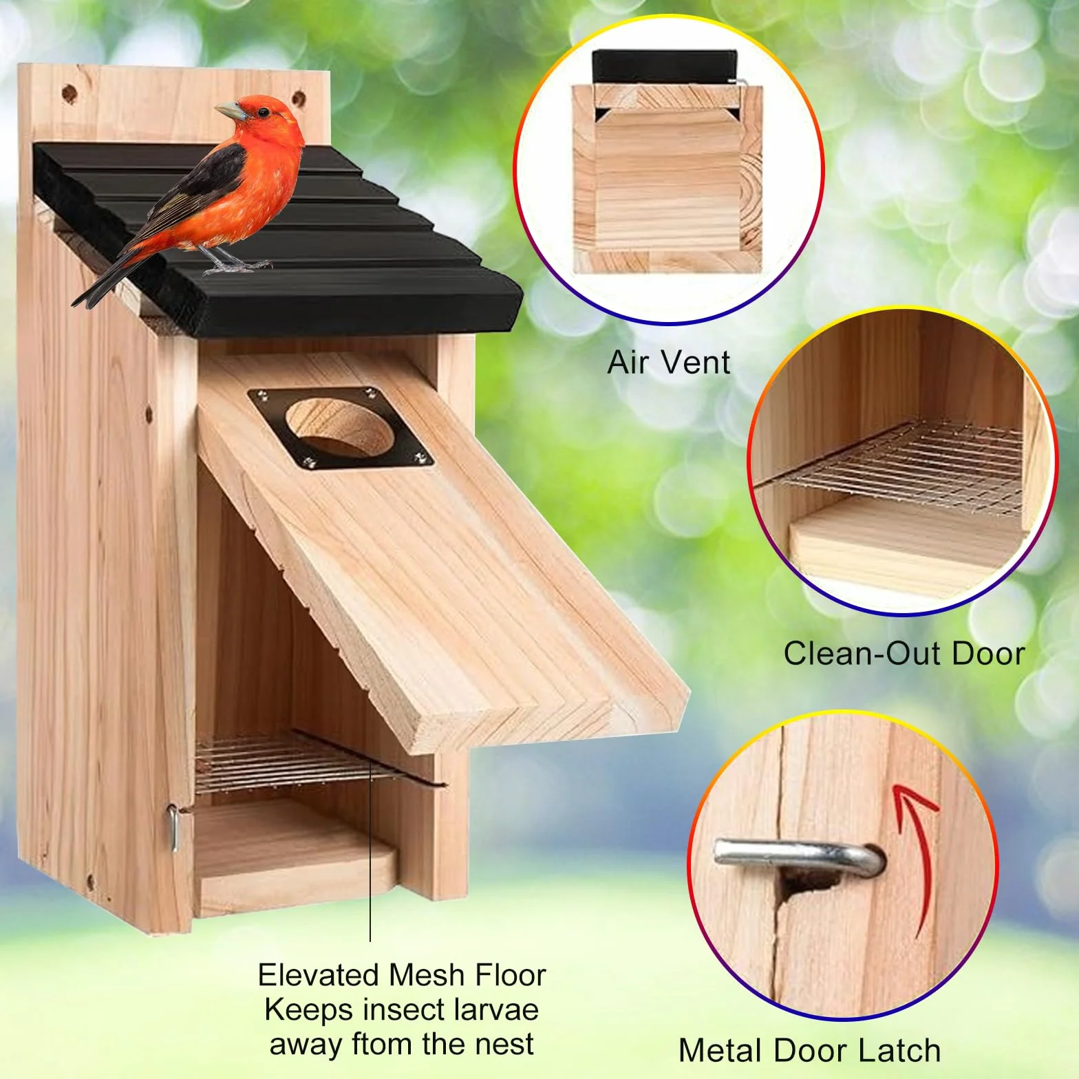 Nichoir pour oiseaux extérieur en bois résistant aux intempéries avec protection rapaces