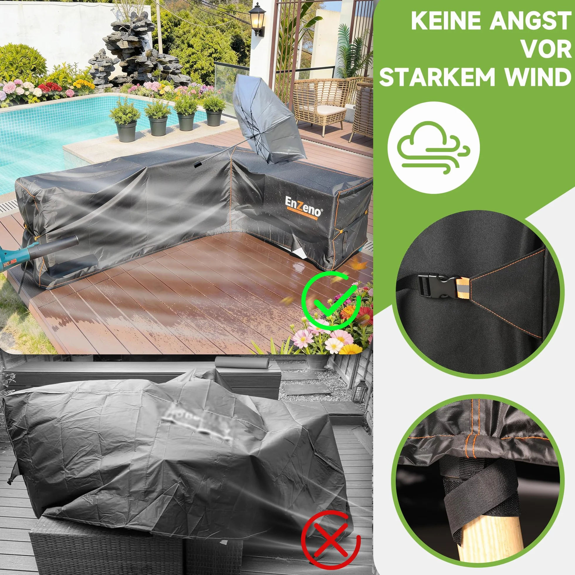 Enzeno Housse Protection Meubles Jardin Imperméable Coupe-Vent Canapé Angle Extérieur 255x255x87cm