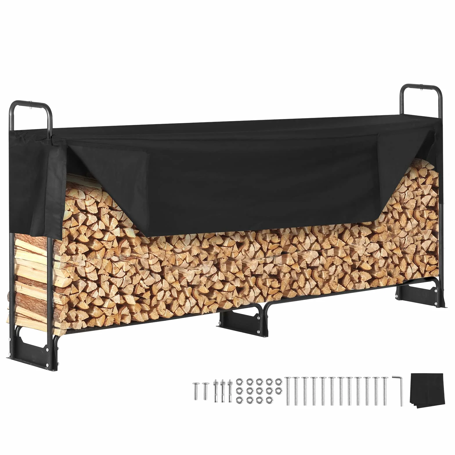 VEVOR Abri Bois de Chauffage Extérieur 259x36x117 cm Couverture Imperméable 600D Oxford Porte-bûches 1/2 Corde