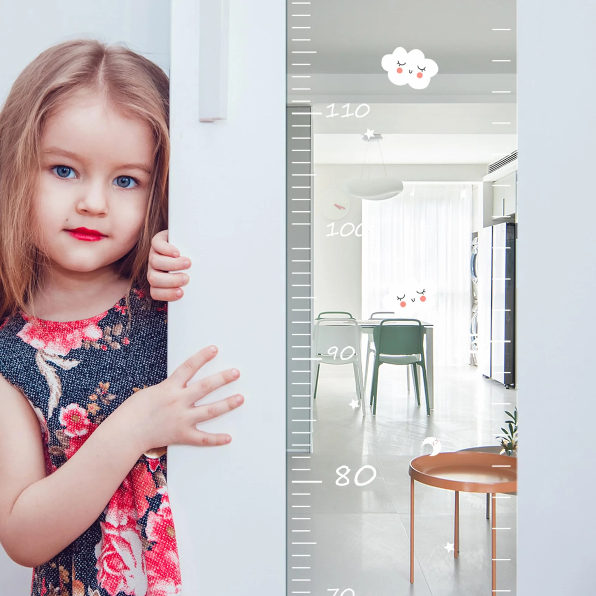 Miroir-Mesure de Croissance avec Autocollants – Règle Adhésive Murale pour Chambre d'Enfant