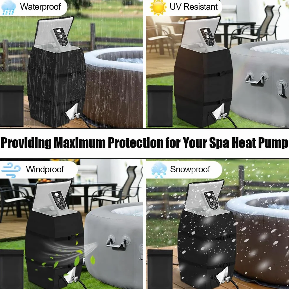 AOOWU Housse de Pompe de Chauffage Spa, Ajustable et Pliable avec Cordon et Sangles renforcées