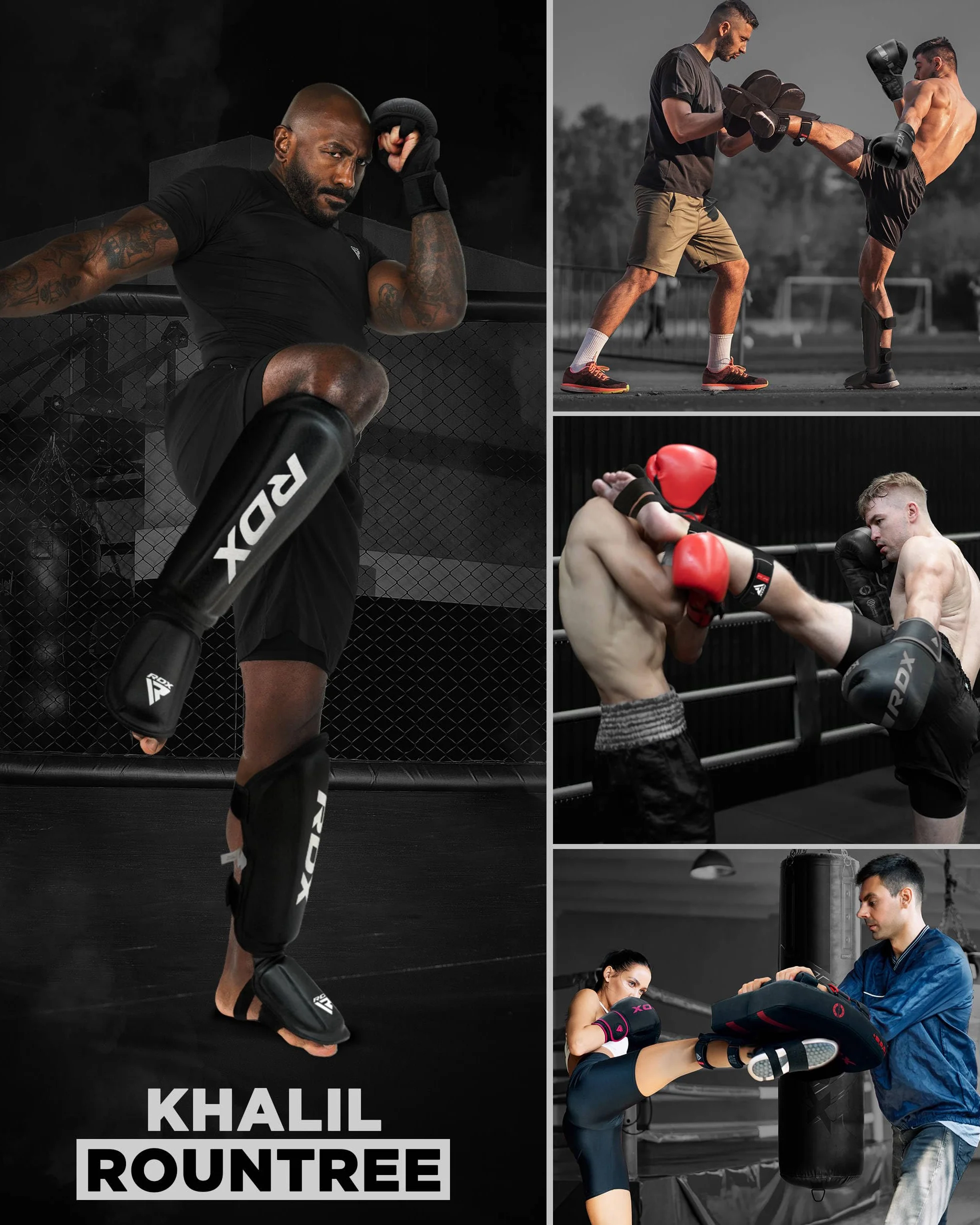 RDX Protège Tibia Pied Boxe, Shin Instep Guard, Maya Hide Cuir, SATRA SMMAF Approuvé, Protection pour Arts Martiaux, Karaté d’entraînement, MMA Kick Boxing Muay Thai