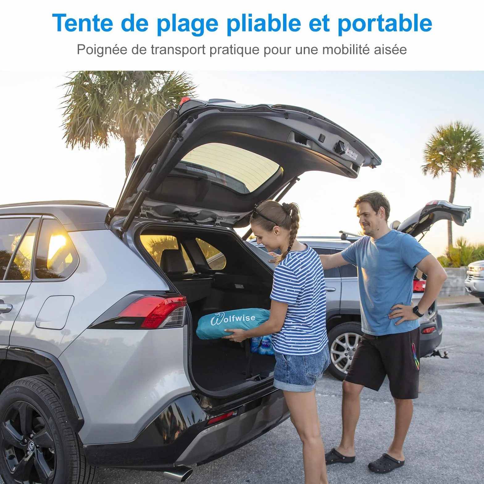 Wolfwise Tente de Plage Portable 3 Personnes avec Patin d'extension, Protection Solaire UV 50+ , 210 x115x125 CM ( 83 x45x49 IN), Bleu