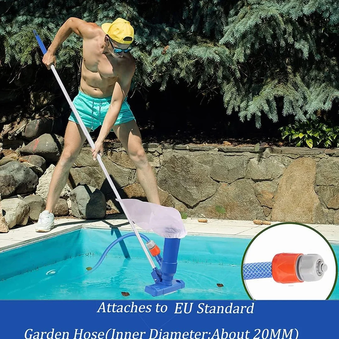 Aspirateur de Piscine, Mini Aspirateur Portable avec 5 Sections de Poteau et Sacs à Filet, Kit Nettoyage Piscine
