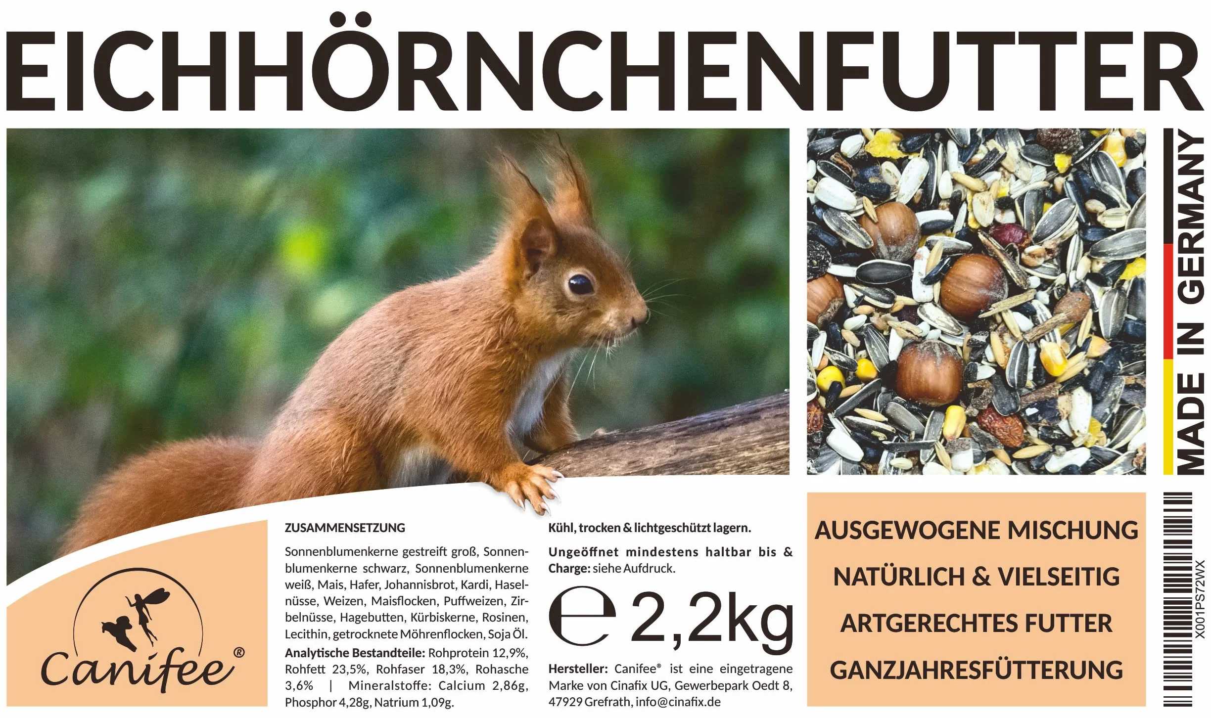 Nourriture pour écureuils 2,2 kg - Mélange pour animaux sauvages avec noisettes