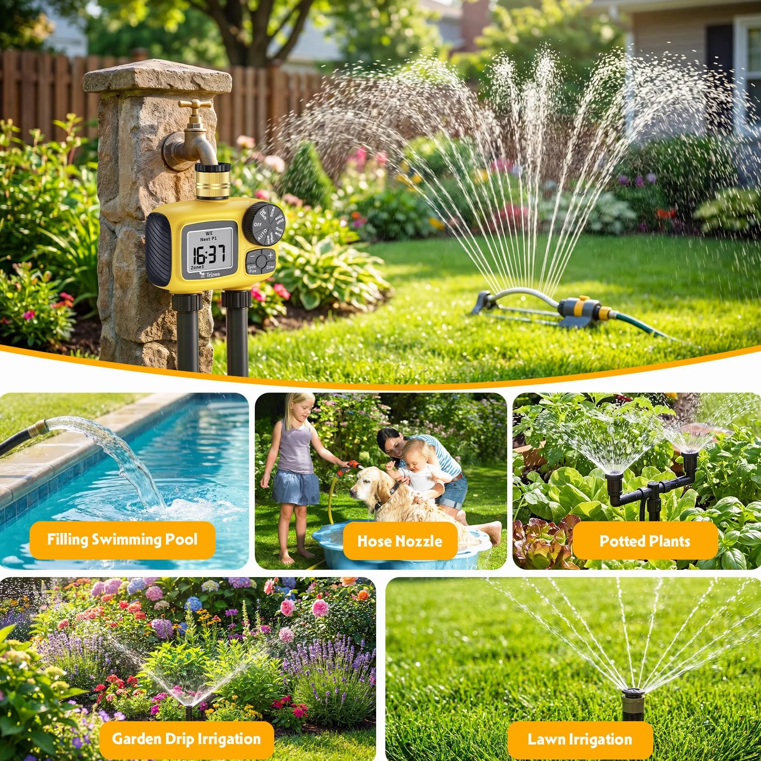 Programmateur Arrosage Automatique 2 Sorties Tuyau Irrigation Laiton IP55 Jardin