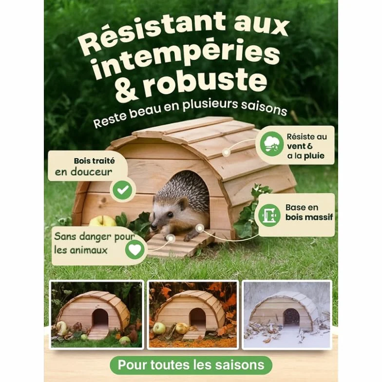 Abri Cabane Mangeoire Hérisson Refuge extérieur en Bois Massif Brun Moyen