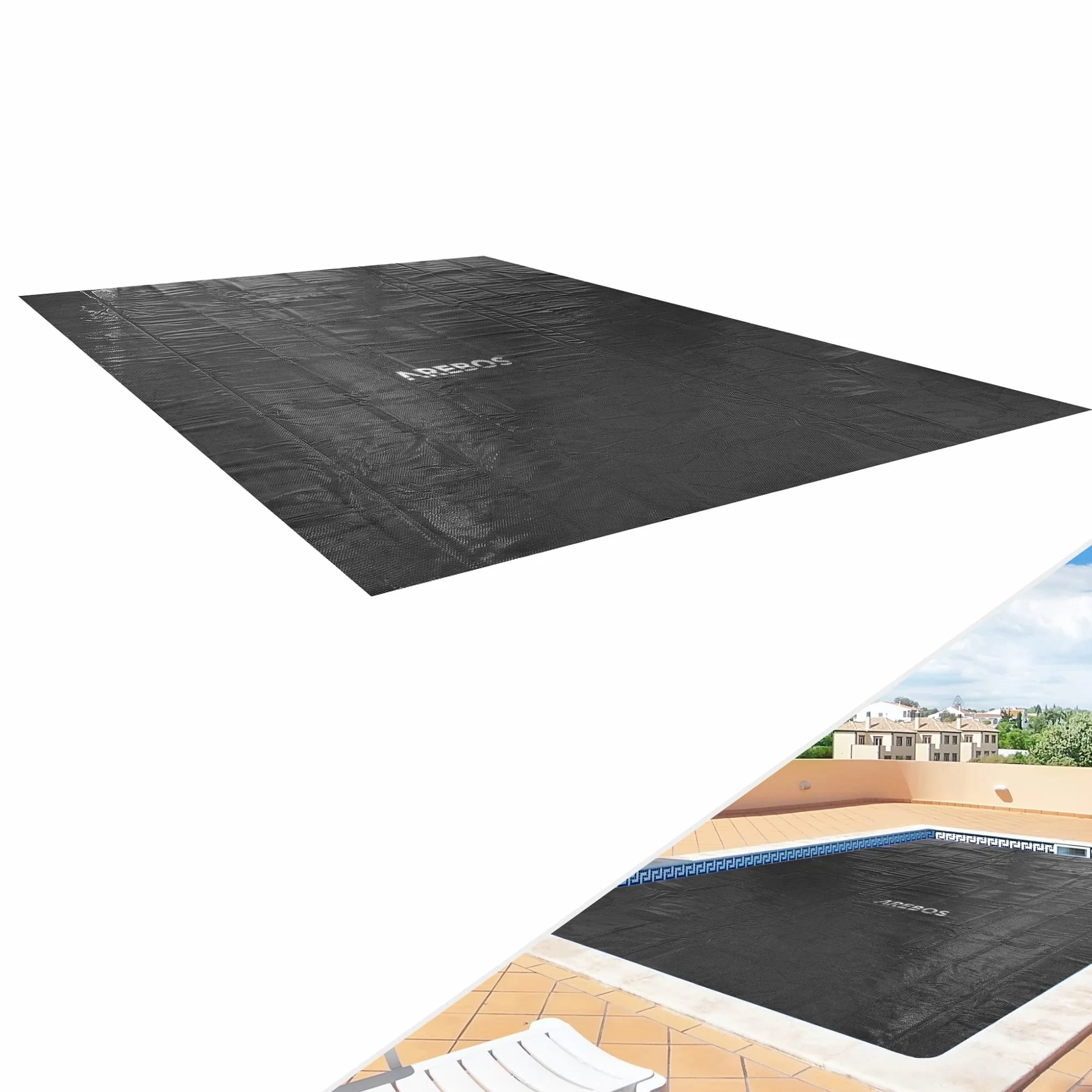 Arebos Bâche Solaire de Piscine Rectangulaire 5,49 x 2,74 m Noir 120 µm
