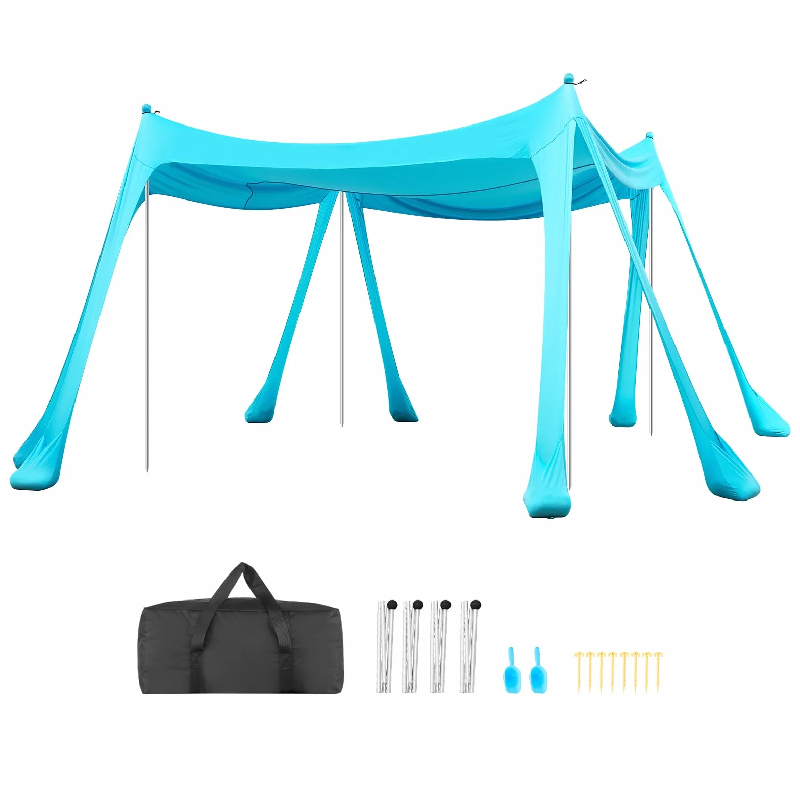 VEVOR Tente de Plage de 3x3x2 m, Abri Solaire UPF50+, Pare-Soleil Extérieur pour Plage Parc Camping et Pêche, Auvent Protection UV avec Sacs de Sable, Poteaux de Soutien et Pelles à Sable, Vert