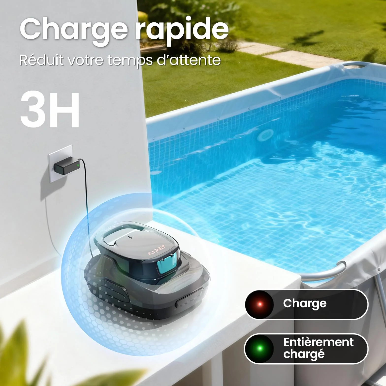 AIPER Scuba SE Robot Piscine sans Fil, Autonomie 90 Min, Nettoyage Auto-Stationnement