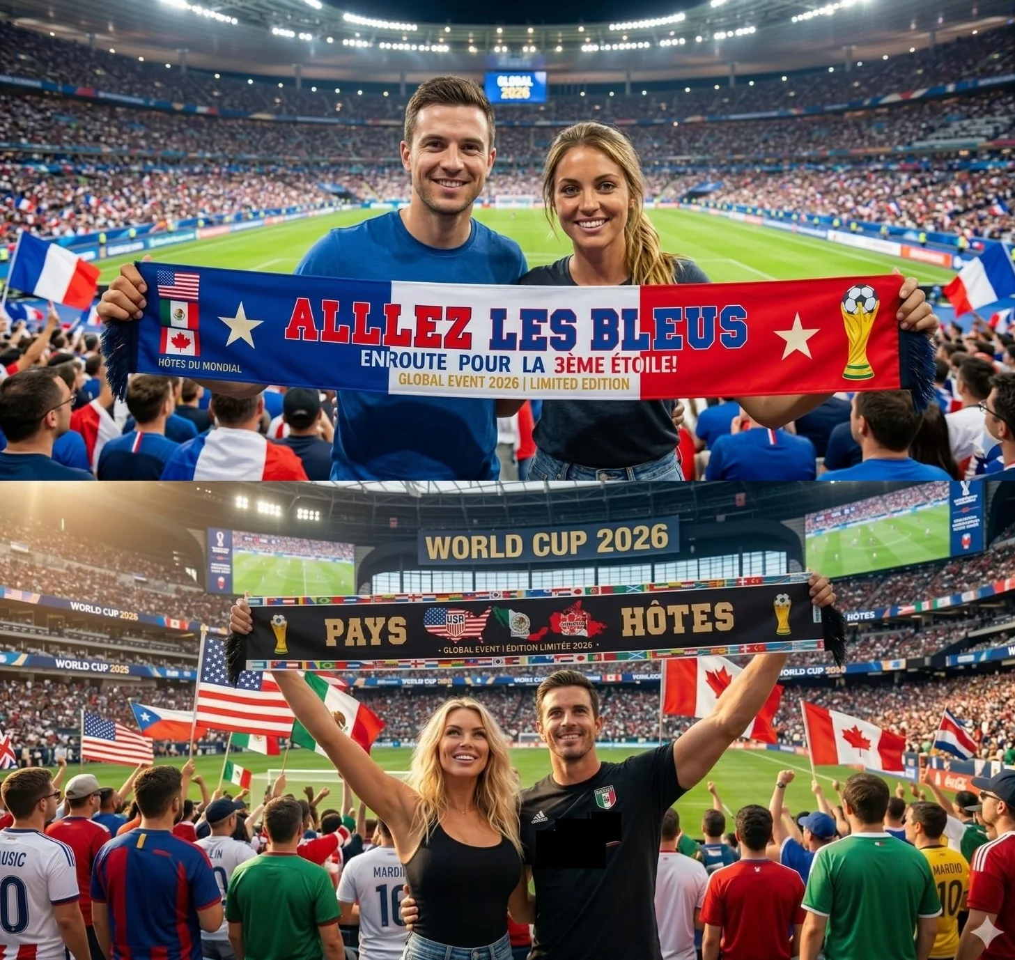 Echarpe supporter France&Nations du Monde-Editon limitée Evénémént Mondial 2026- Impression Sublimation Recto-Verso