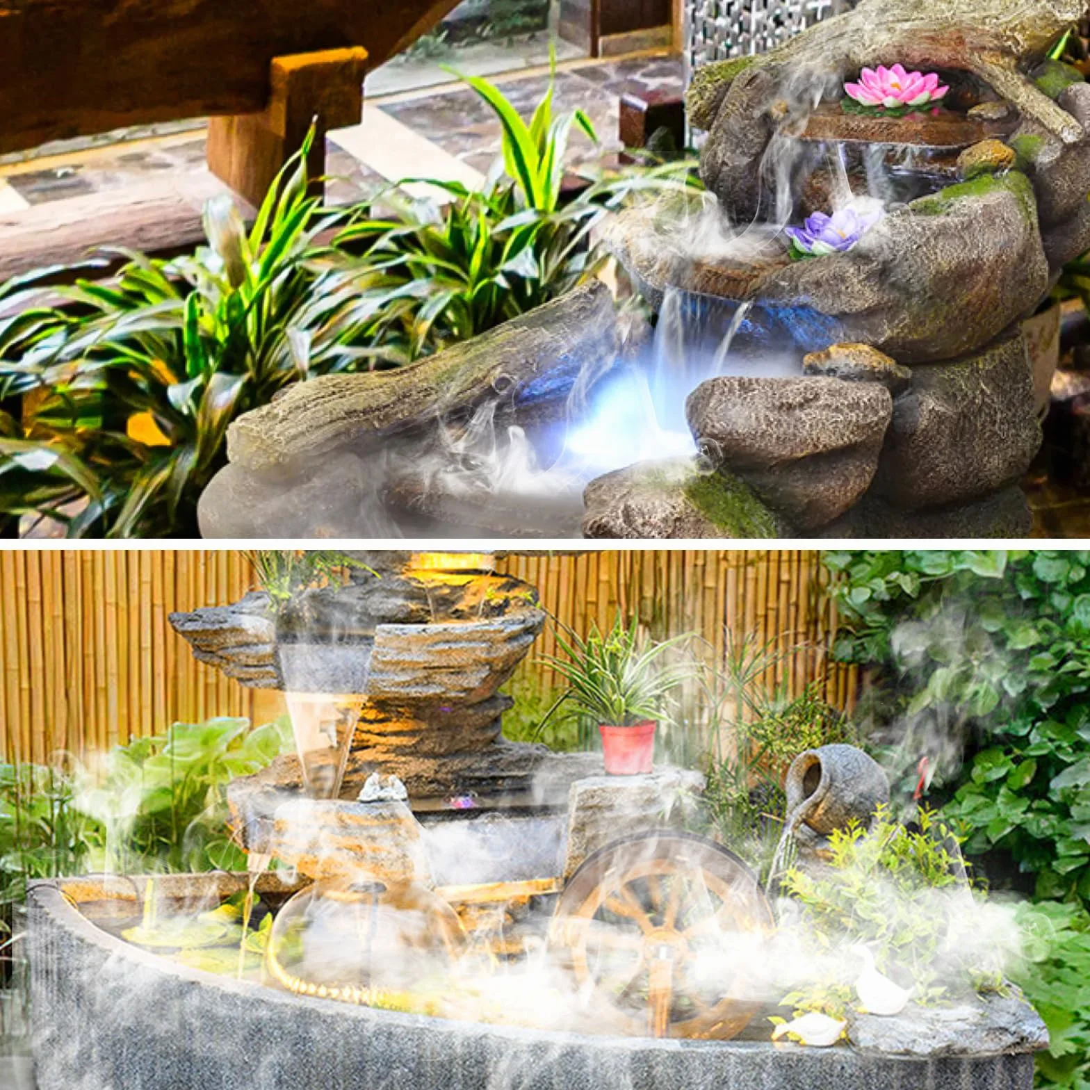Mini Machine à Brouillard Ultrasons 24V avec 12 Lumières LED pour Étang Aquarium Jardin Noire