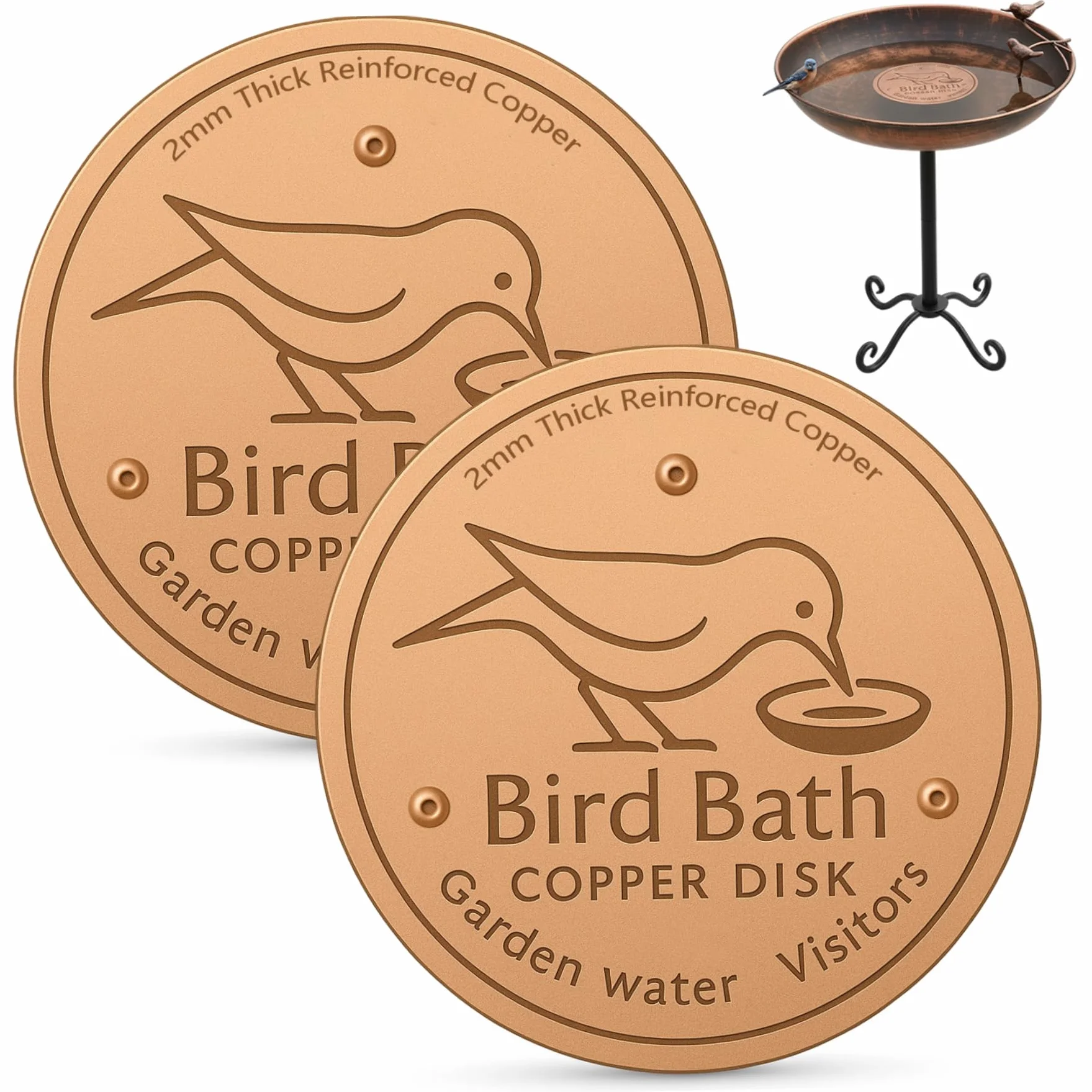 Disque en cuivre 10 cm pour Bain d'oiseaux, Purification, Conception Stable à 3 Points, cuivre renforcé 99,9%