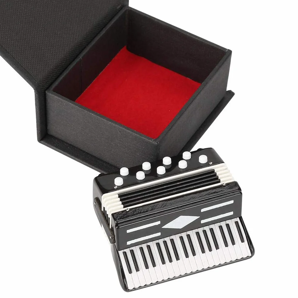 Accordéon Miniature Vintage, Instrument de Musique Décoratif avec Boîte