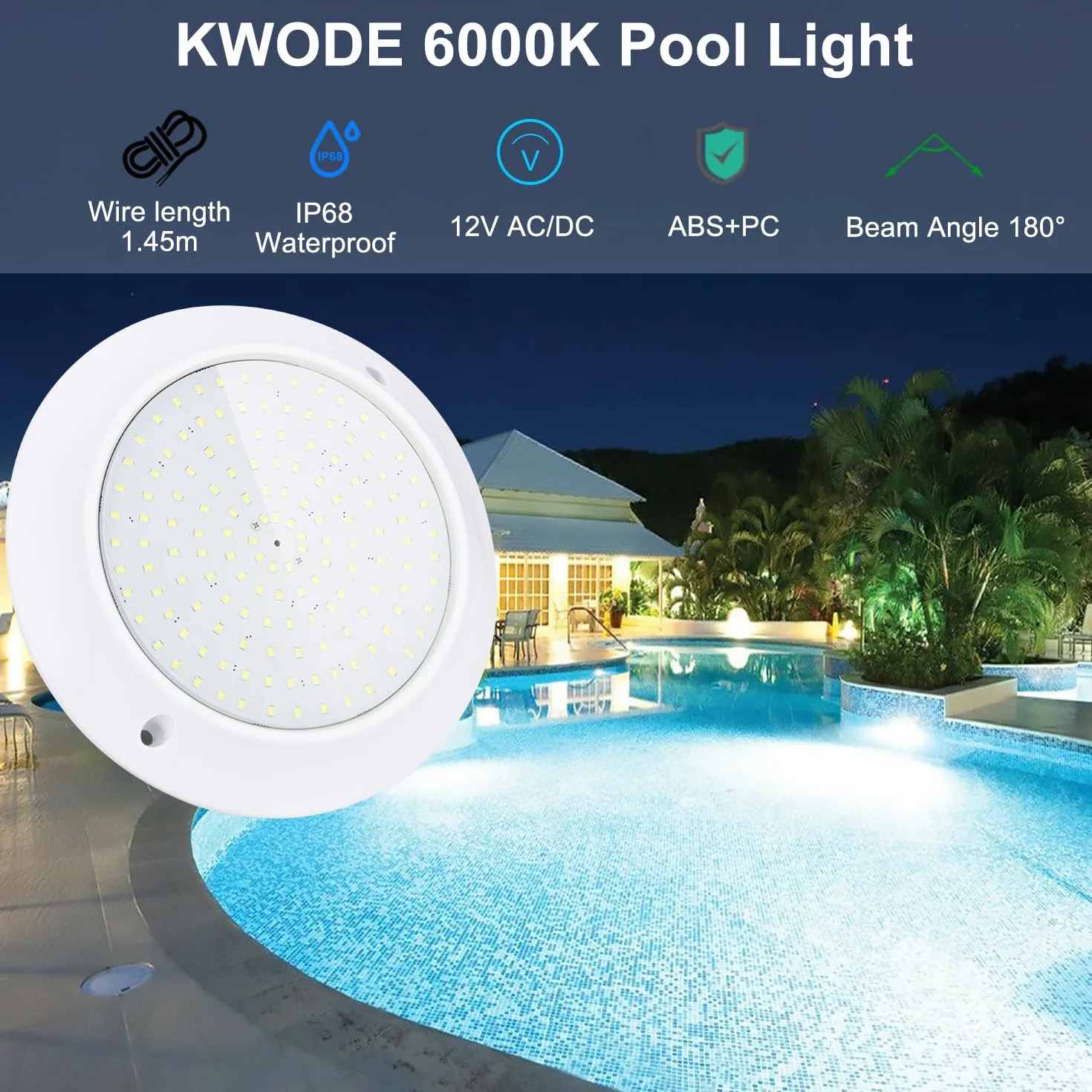 LED Projecteur de Piscine Par56 20W 6000K IP68 Ultra-Plat AC/DC 12V