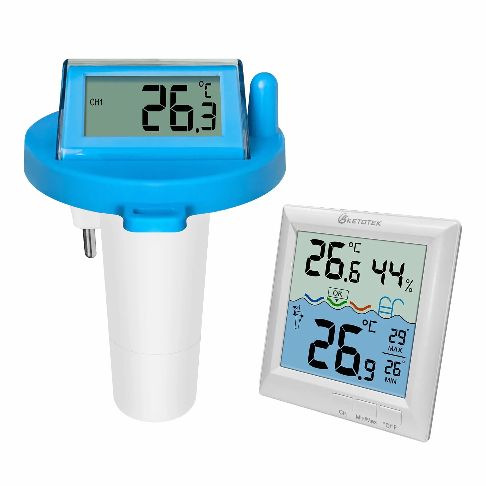 KETOTEK Thermomètre de piscine sans fil IPX8 étanche numérique flottant