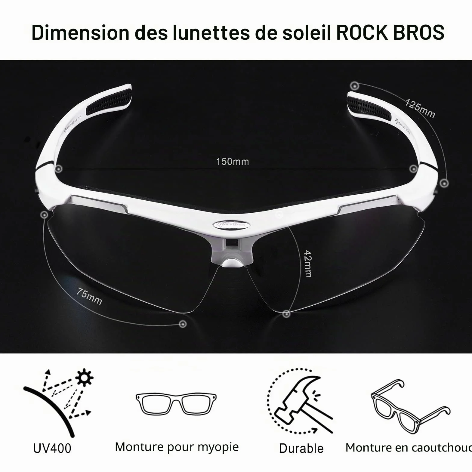 ROCKBROS Lunettes Vélo de Route VTT Photochromique Hommes Femmes, Cyclisme Lunettes de Soleil Sport VTT Pêche Running Course