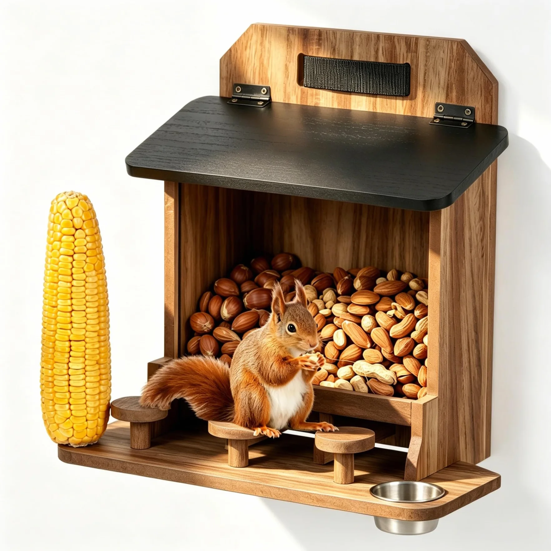 Mangeoire pour écureuil en bois résistante aux intempéries avec table de pique-nique et support pour épis de maïs