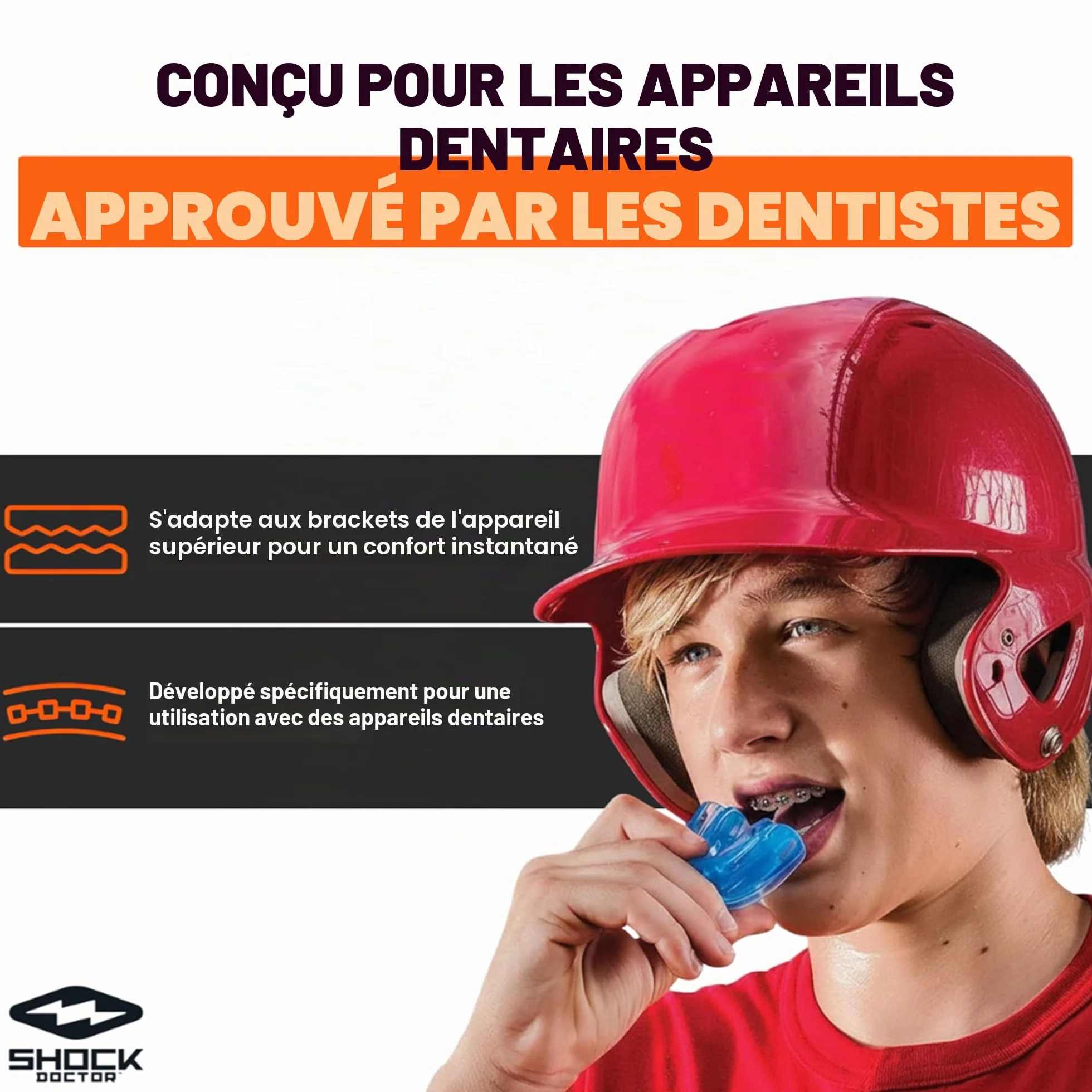 Shock Doctor Protège Dents pour Appareils Braces Enfants Rugby MMA Boxe Lacrosse Basketball Sports de Contact