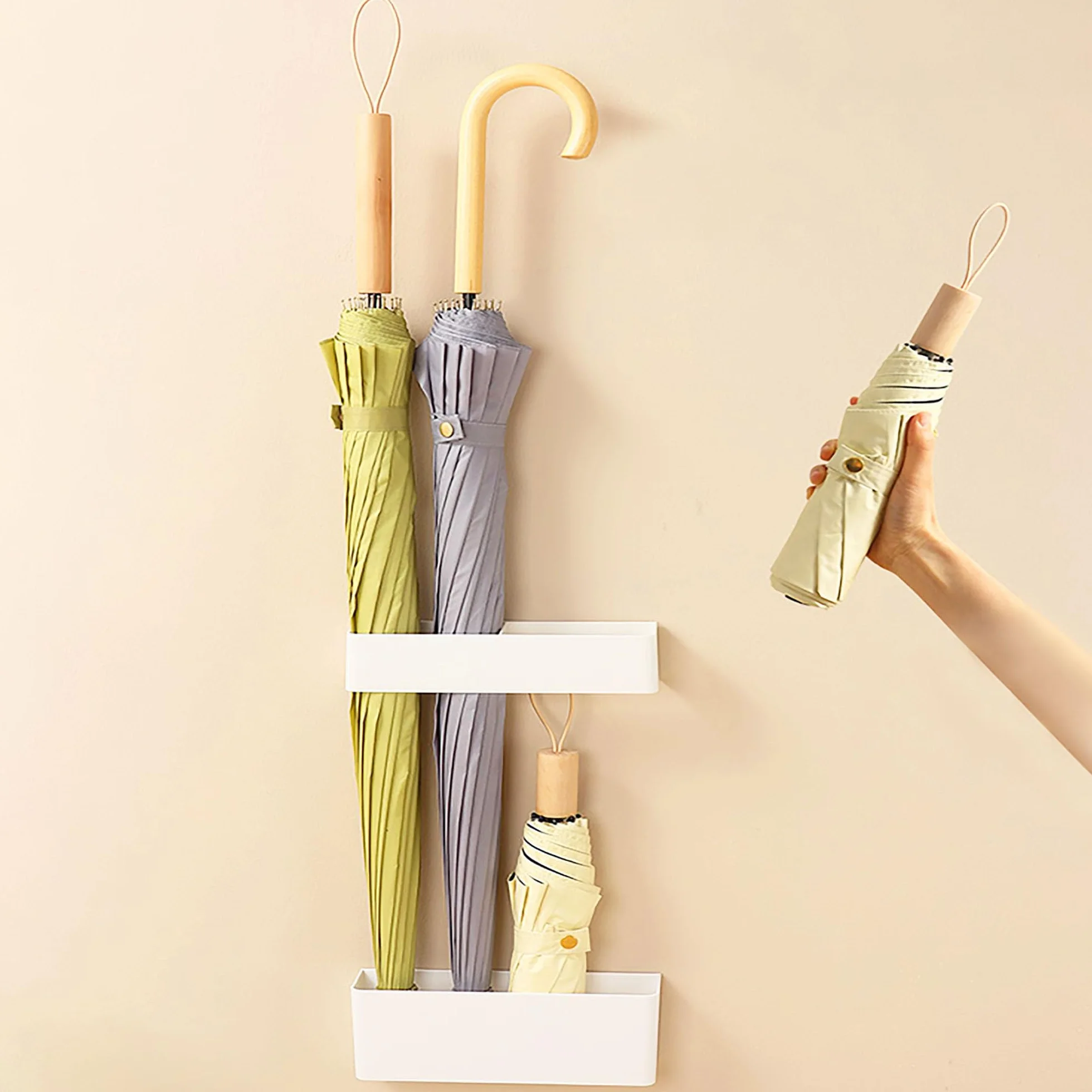 Porte Parapluie à Fixation Murale avec Réceptacle d'Eau Amovible, Support Parapluie Organisateur d'Espace