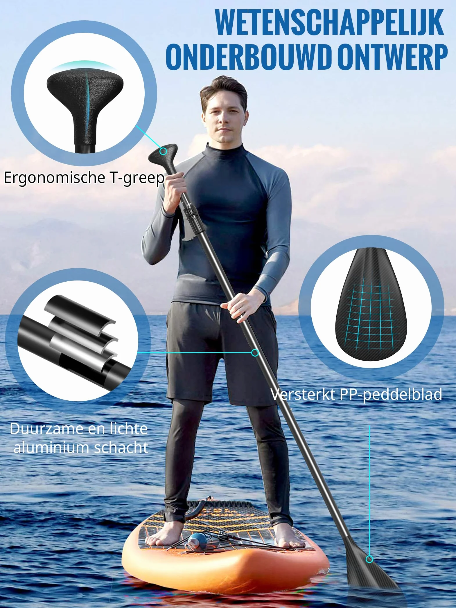 Pagaie Sup 2-en-1 [Carbone ou Aluminium], Pliable en 4 Parties et réglable, avec pales renforcées en PP, pour Kayak et Stand Up Paddle