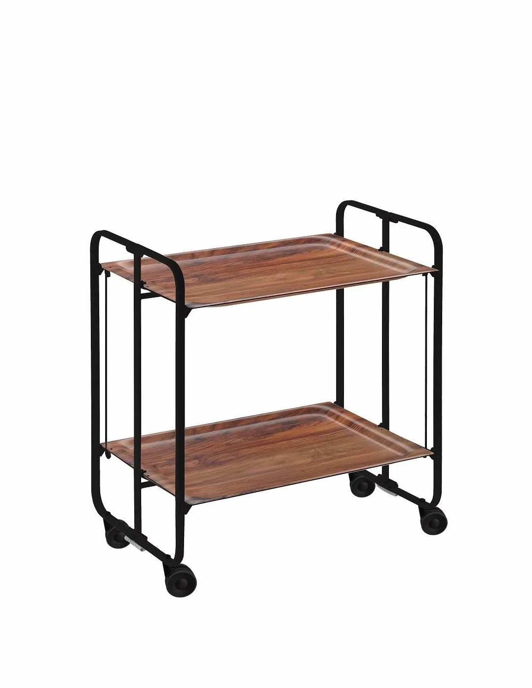 BAUHAUS DON HIERRO Table roulante pliante 2 plateaux châssis noir Cêdre
