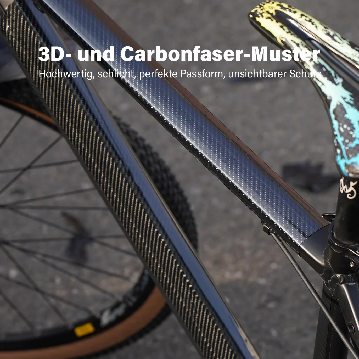 Film de protection de peinture pour cadre de vélo - 3 m (0,5 mm x 4" x 118") - Motif fibre de carbone - Pour VTT / vélo de route / gravel / Trail / Enduro / Freeride / vélo électrique et DH,