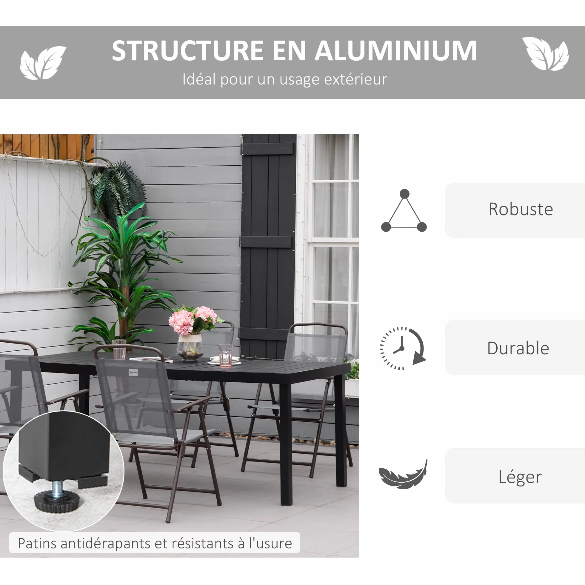 Outsunny Table à Manger de Jardin pour 8 Personnes, Aluminium, 190 x 90 x 74 cm, Noir