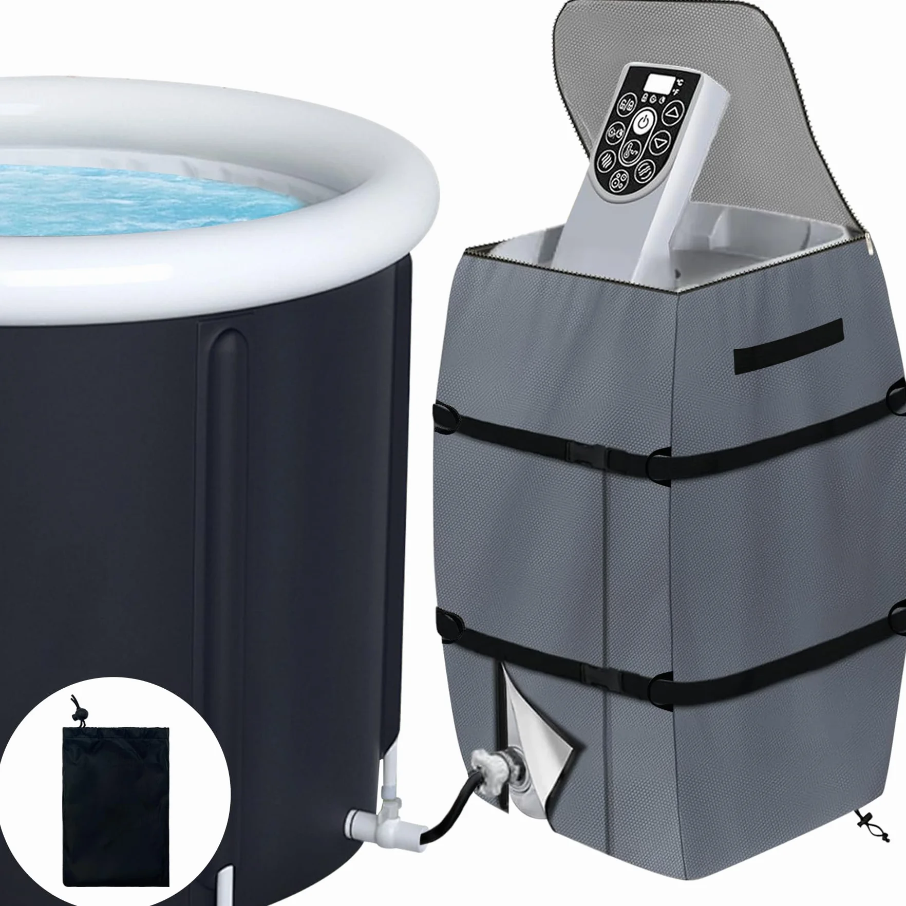 TZEKING Housse De Chauffage pour Spa Imperméable, Ajustable et Pliable - Couvercle De Pompe avec Cordon et Boucle