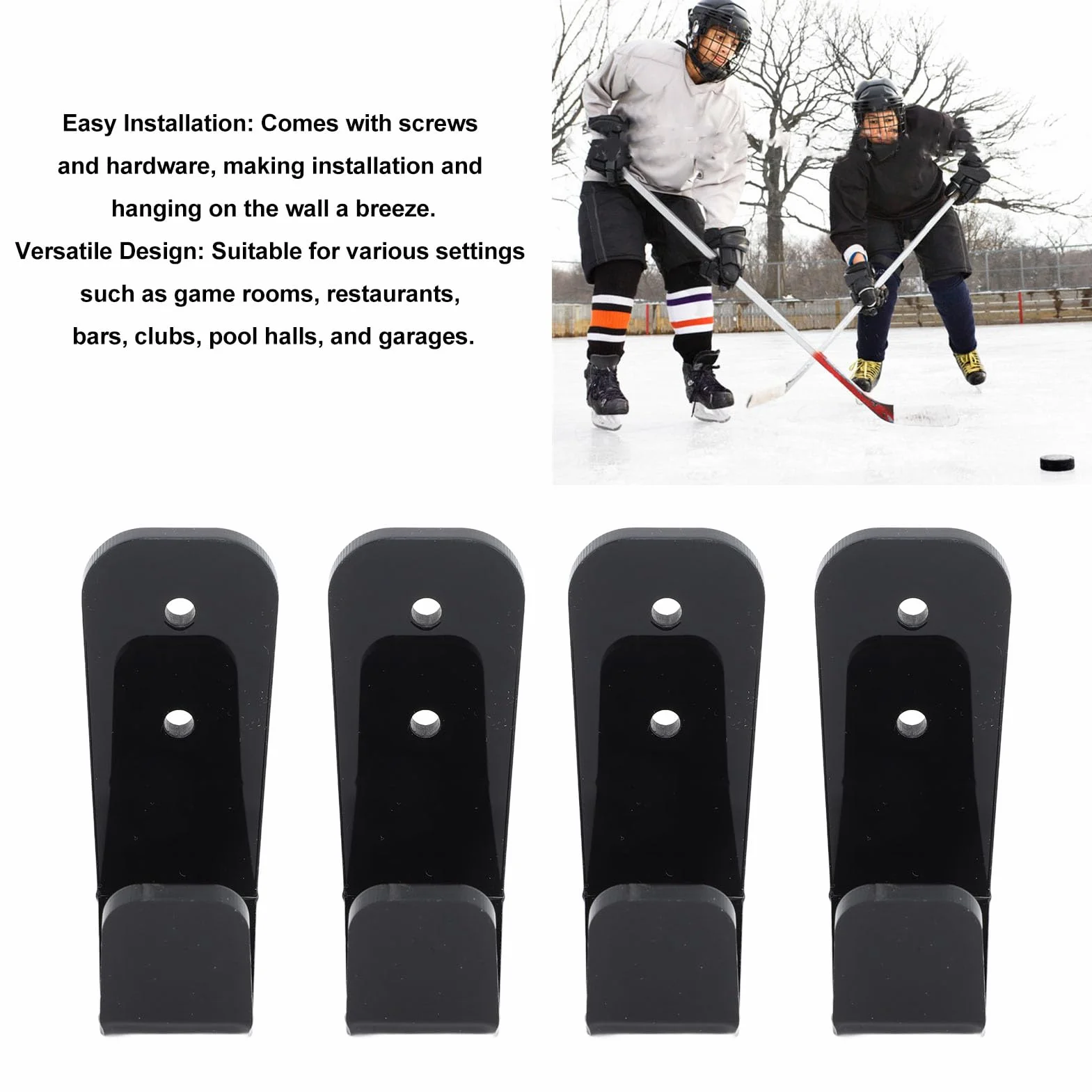 Lot de 4 supports muraux polyvalents pour crosse de hockey en acrylique noir