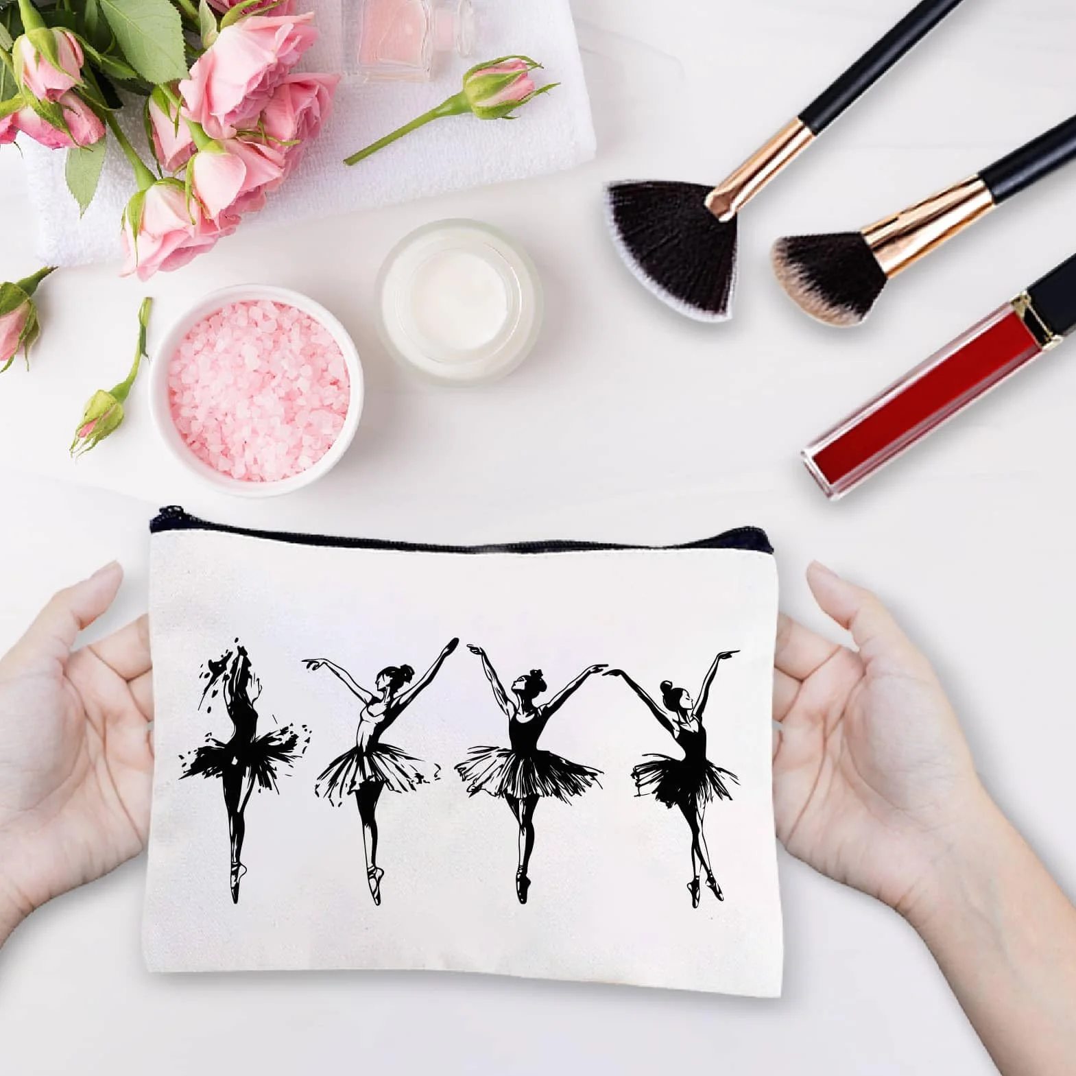 CREATCABIN Trousse Maquillage Toile Danseuse Ballet Portable Crayons Toilette Fermeture Éclair 25x18cm