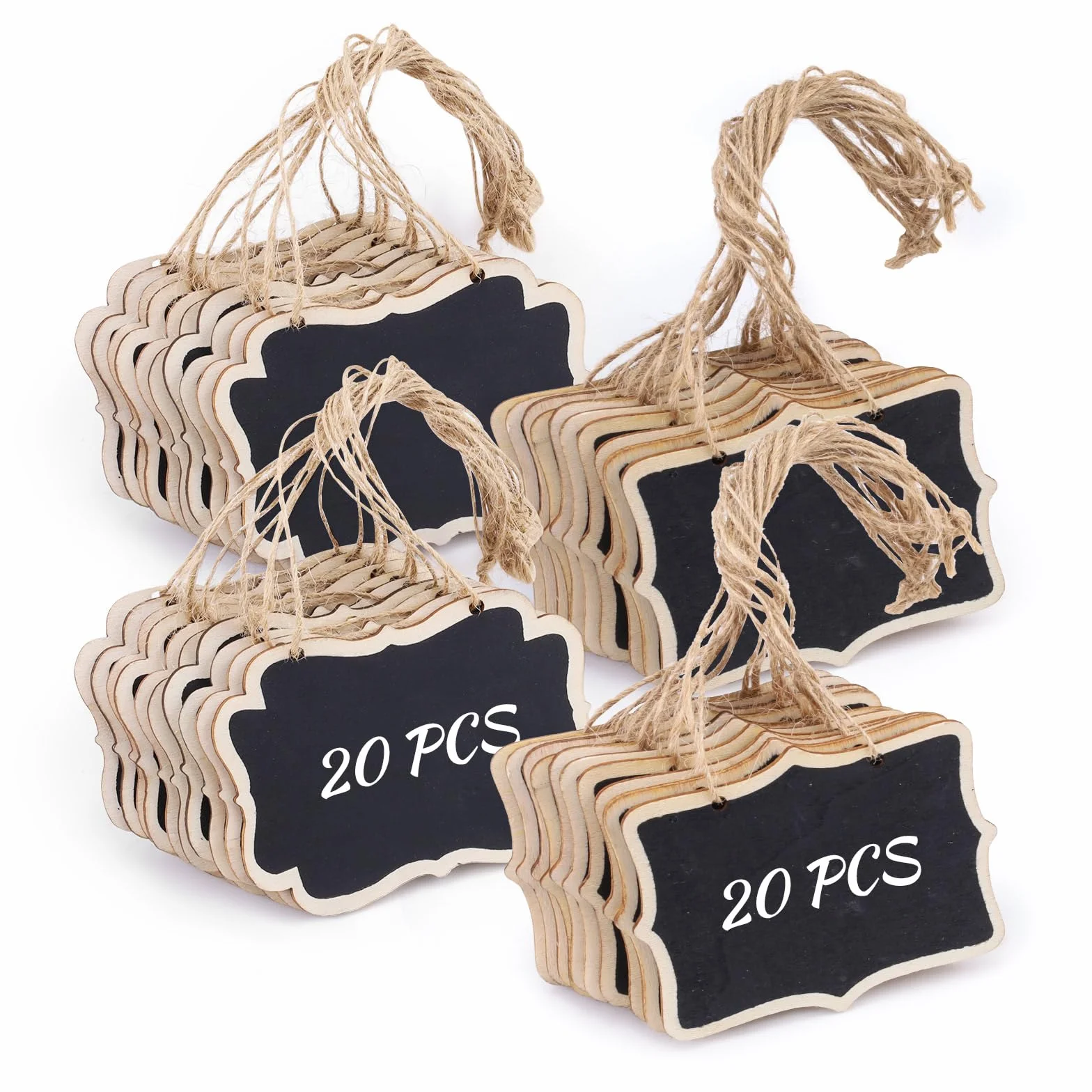 Lot de 40 mini étiquettes tableau noir en bois avec ficelle, 2 formes, pour fête, nourriture, prix