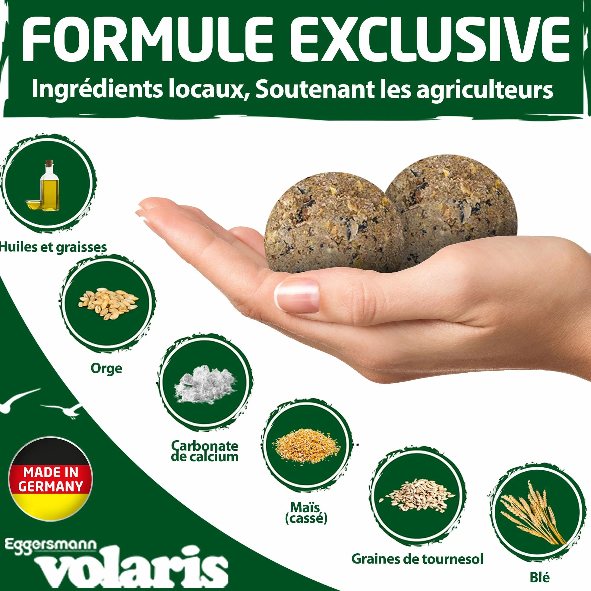 Eggersmann Volaris Lot de 100 boules de graisse sans filet 9 kg Nourriture pour oiseaux sauvages