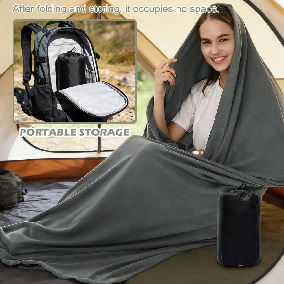 Sac de couchage en coton et coutil ultra léger - 180 x 80 cm - Sac de couchage intérieur en polaire compact - Sac de couchage léger pour le camping, la randonnée, l'auberge et l'extérieur