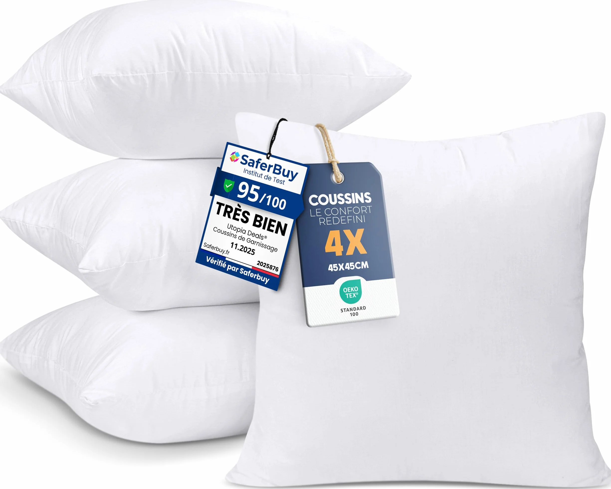 Utopia Bedding Coussins de Garnissage 45 x 45 cm Lot de 4 Blanc
