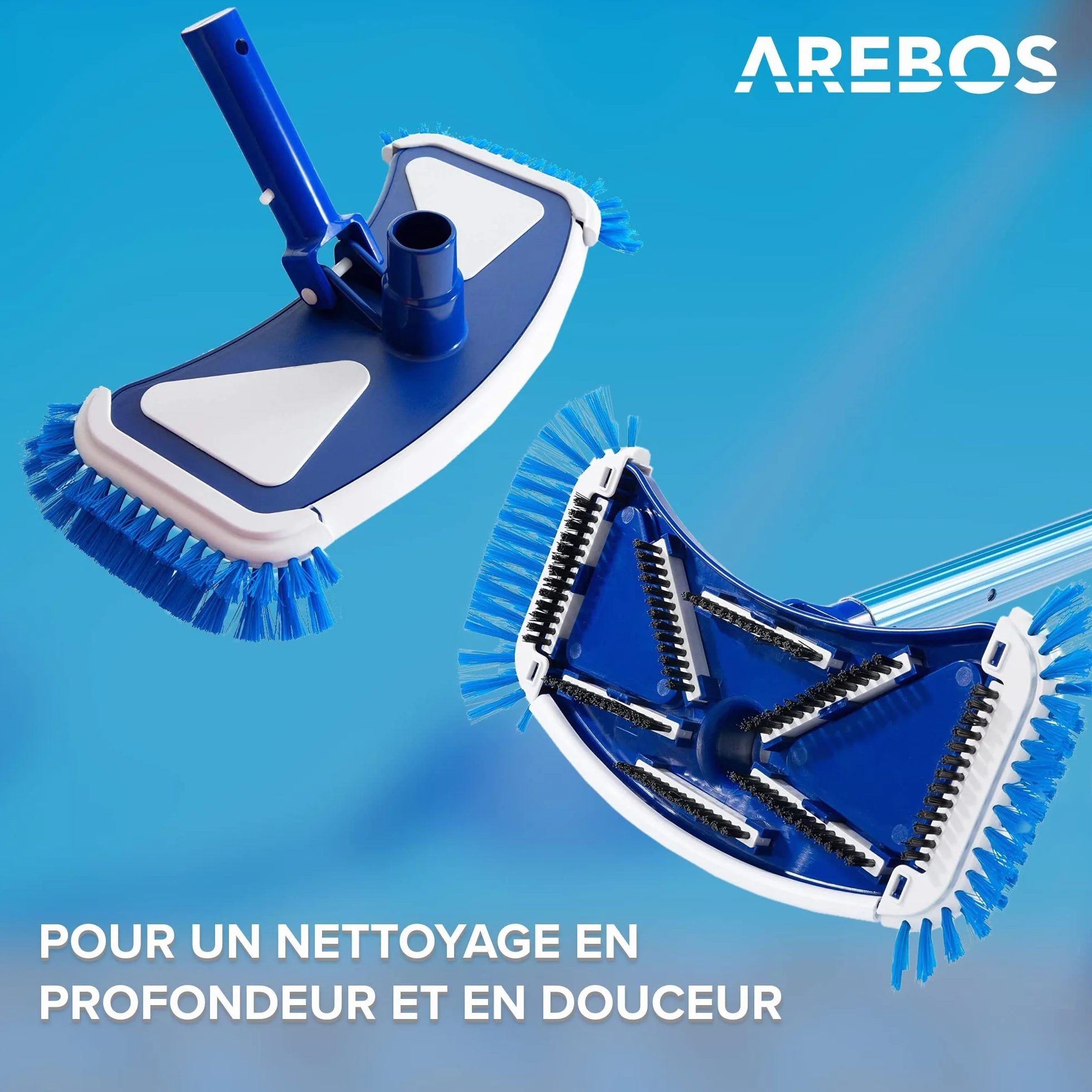 Arebos Brosse de Piscine avec Perche Télescopique et Tuyau Aspirateur