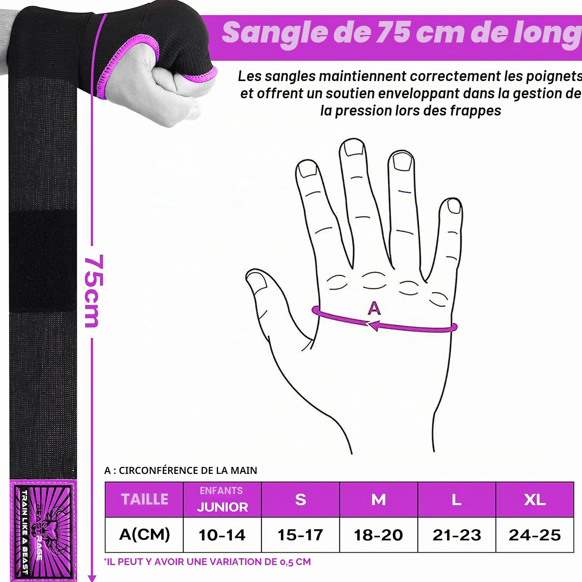 Beast Rage Gants de Boxe en Gel MMA de 75 cm de Long, rembourrés, élastiques, pour Sac de Frappe, entraînement Muay Thai, Bandages UFC pour Hommes, Femmes, Enfants