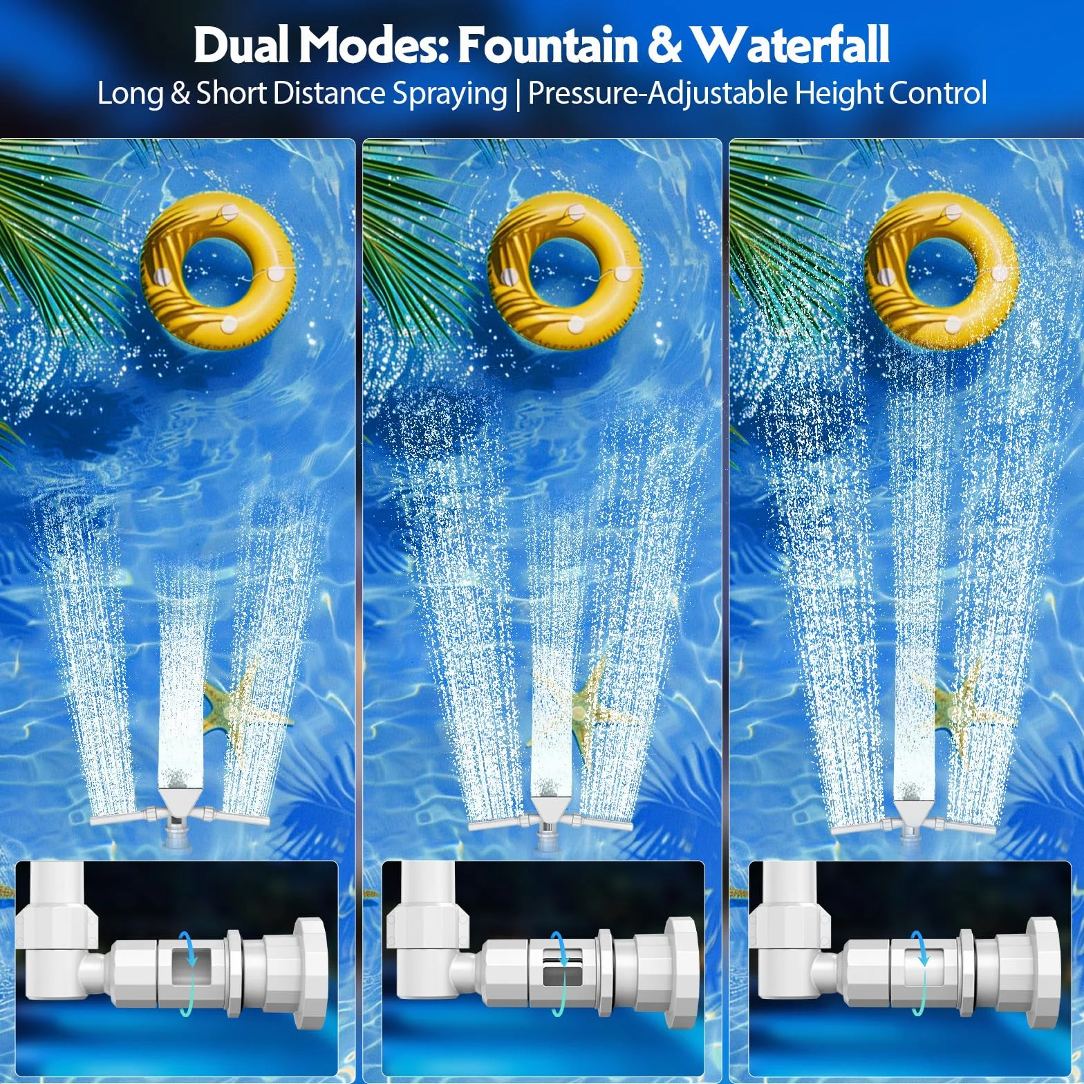 Mooroer Fontaine de Piscine Solaire Tête 2 en 1 LED 9 Couleurs Télécommande Réglable Refroidit l’Eau 5-11°C Piscines Hors Sol Encastrées