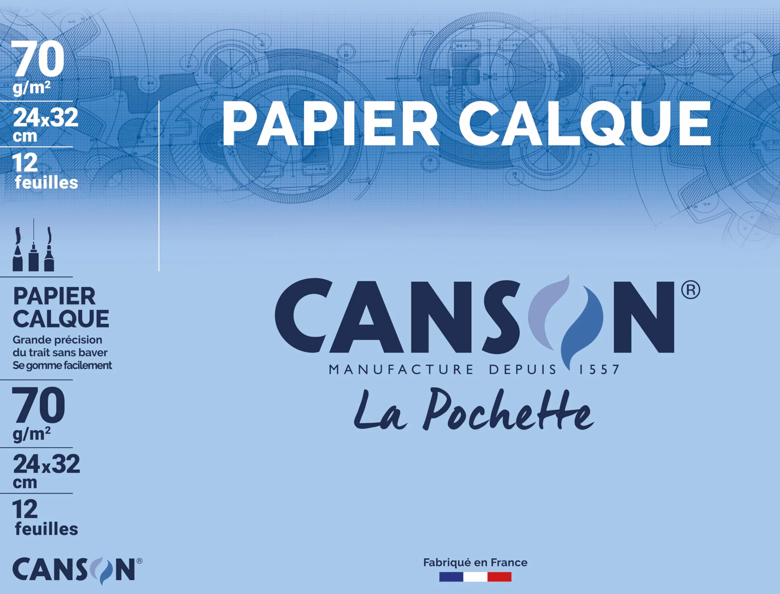 CANSON Papier Calque 70g/m² 24x32cm 12 Feuilles