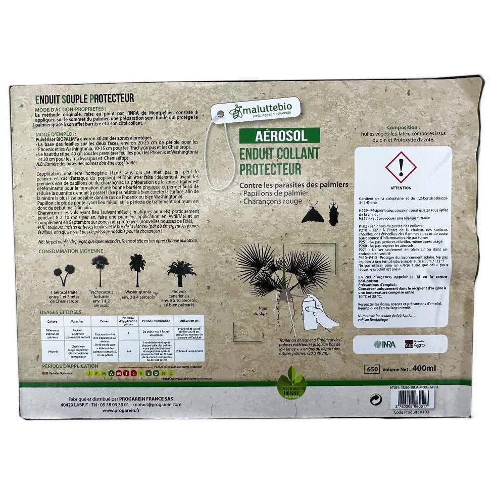 Glu pour palmier Maluttebio contre papillon et charançon