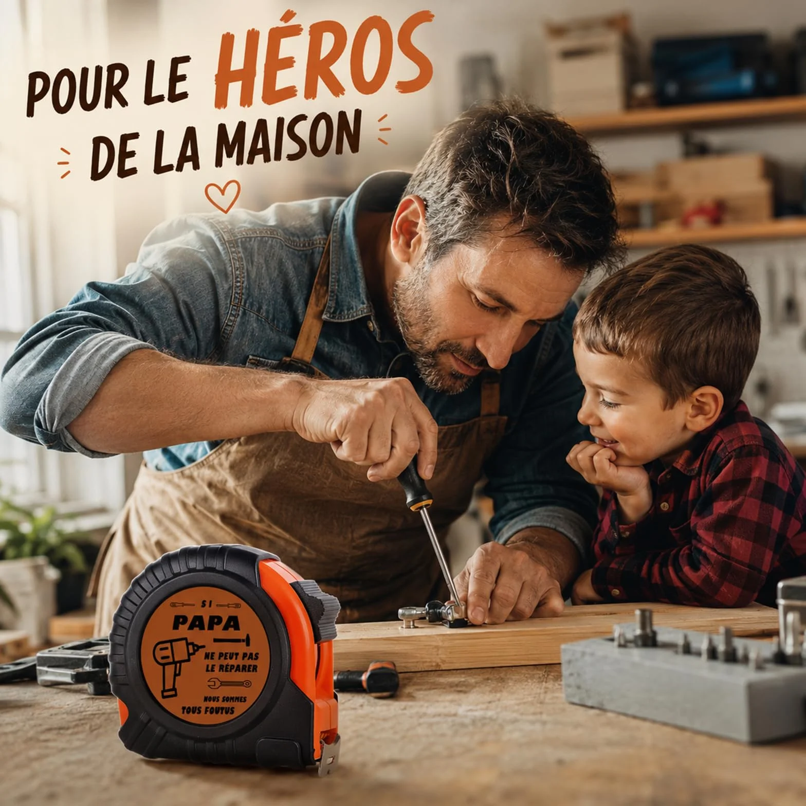 Mètre à Ruban en Cuir Véritable Cadeau pour Papa Fête des Pères Anniversaire Noël