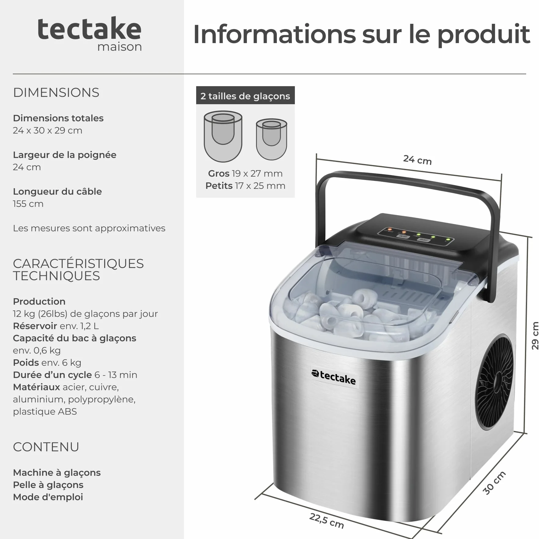 Machine à glaçons Silencieuse 9 glaçons par cycle 6-13 minutes Écran tactile Ice Maker